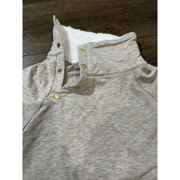 Isabel Maternity Snap Sherpa Collar Sweatshirt Oatmeal X-Small sherpa top 1222 - Picture 3 of 6